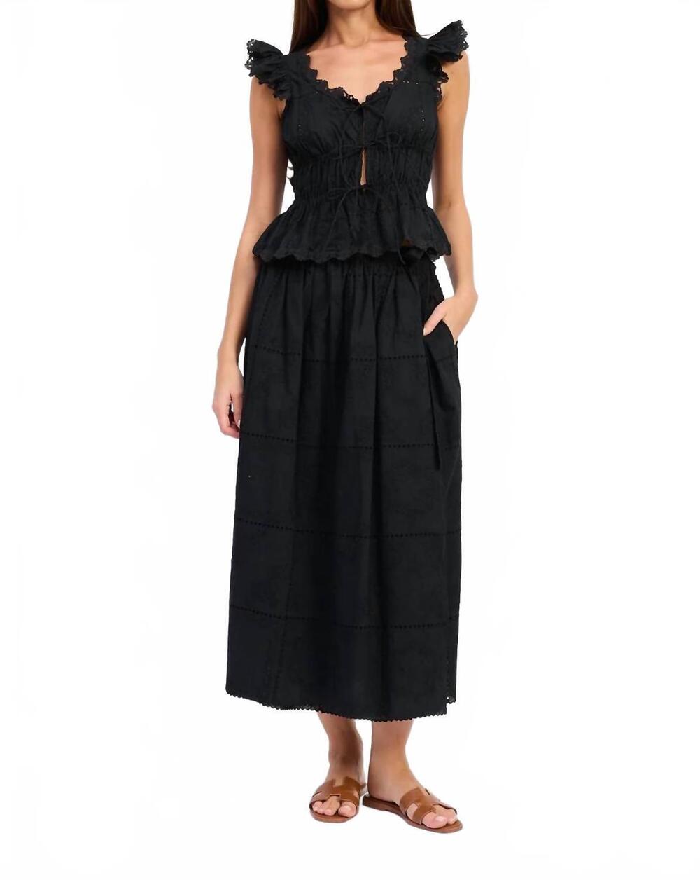 NEW EN SAISON astrid eyelet top in black